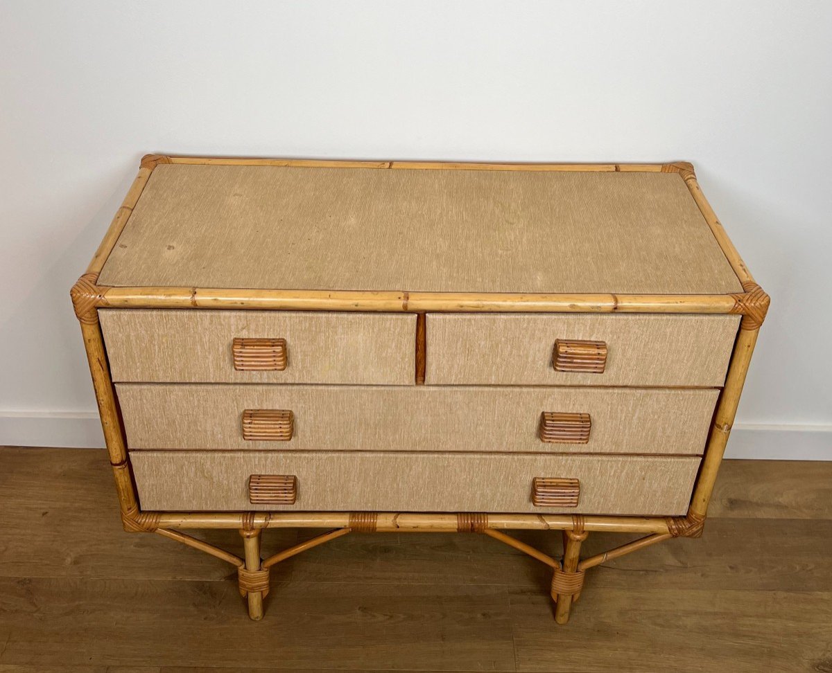 Chest Of Drawers Made Of Bamboo, Rattan, Wood And Raffia By Audoux & Minet-photo-2