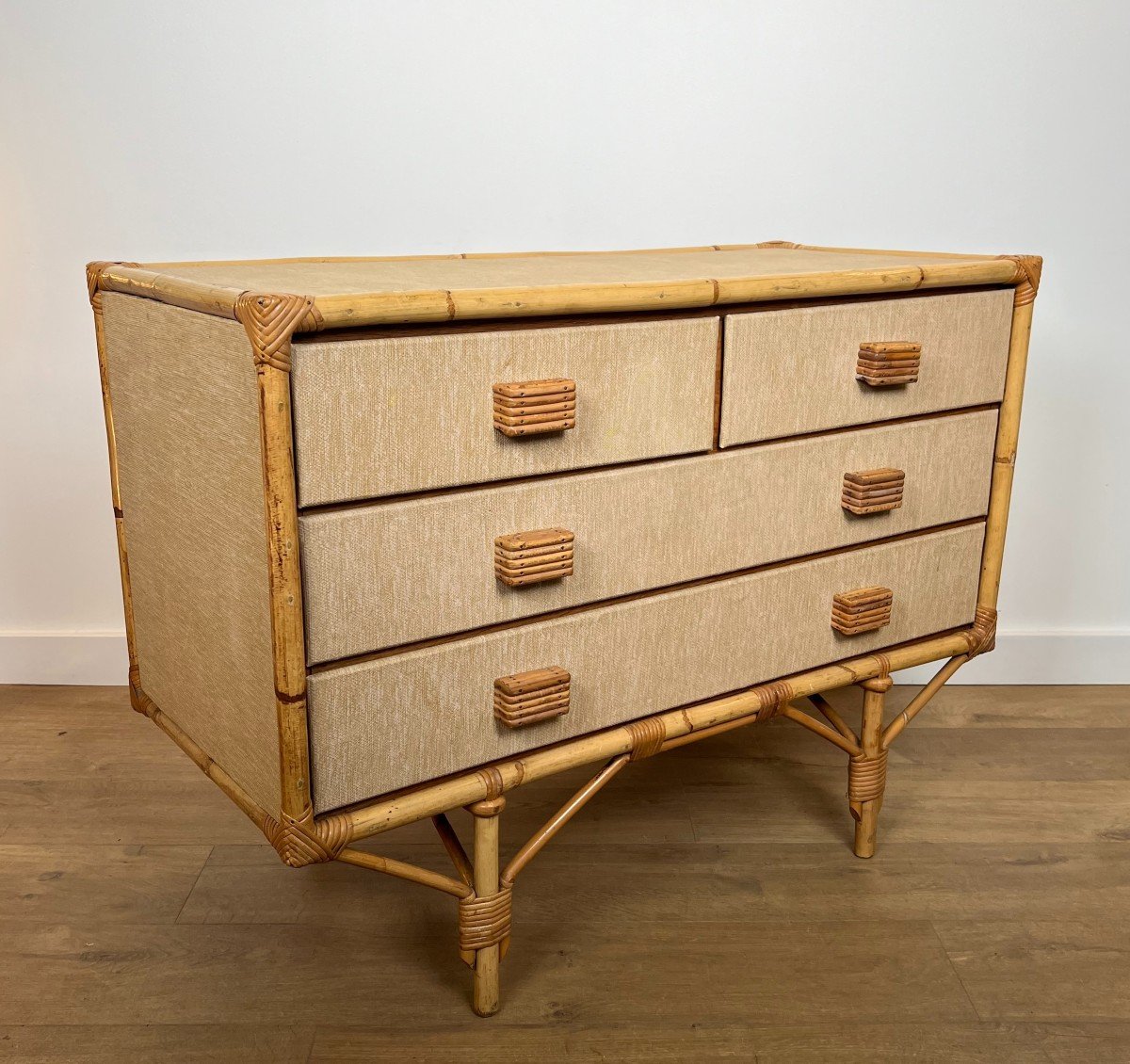 Chest Of Drawers Made Of Bamboo, Rattan, Wood And Raffia By Audoux & Minet-photo-4