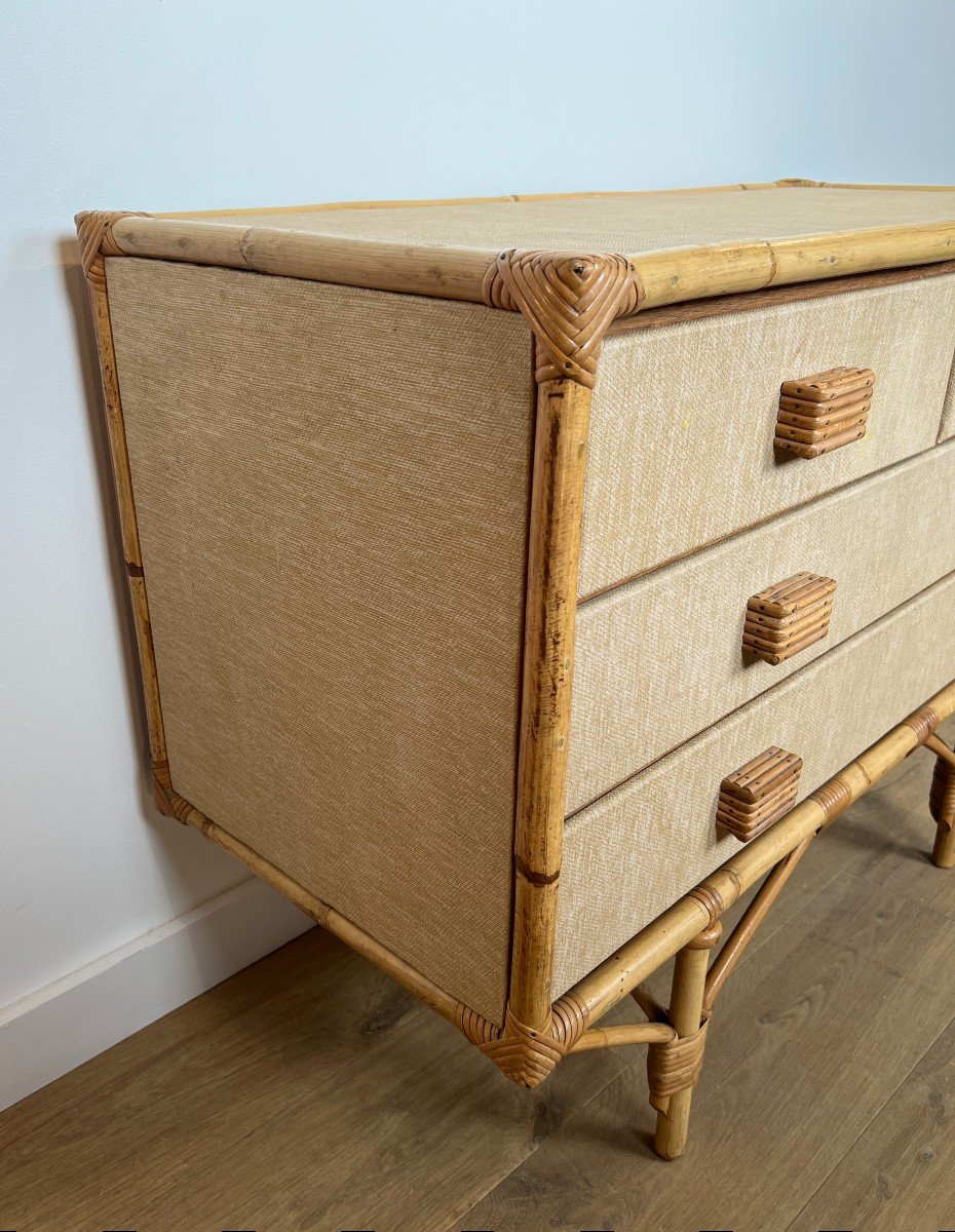 Chest Of Drawers Made Of Bamboo, Rattan, Wood And Raffia By Audoux & Minet-photo-1