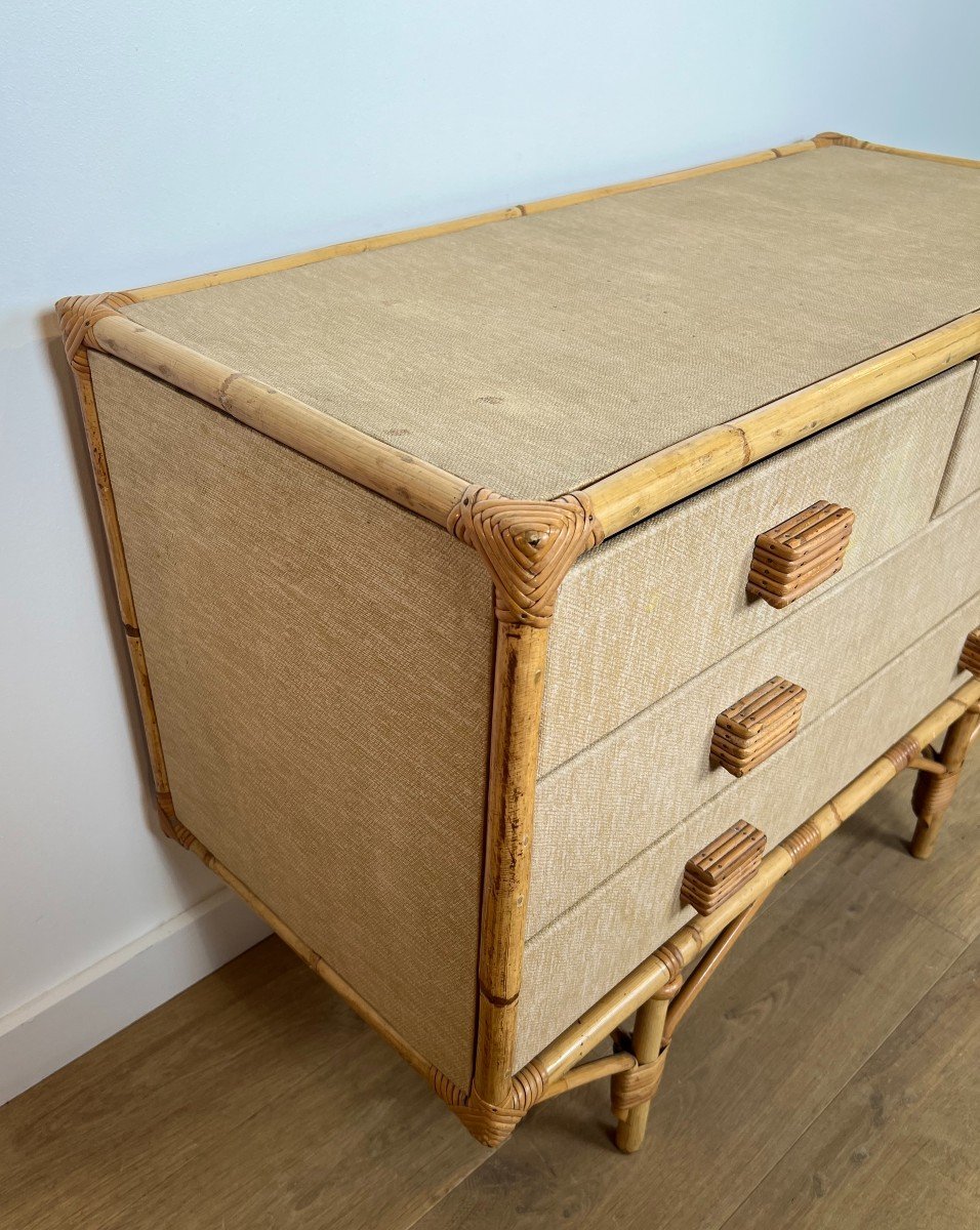 Chest Of Drawers Made Of Bamboo, Rattan, Wood And Raffia By Audoux & Minet-photo-2