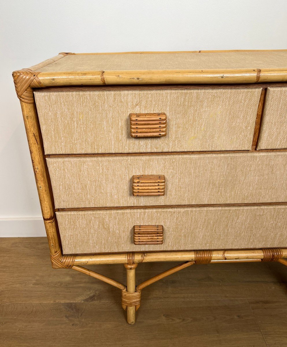 Chest Of Drawers Made Of Bamboo, Rattan, Wood And Raffia By Audoux & Minet-photo-4