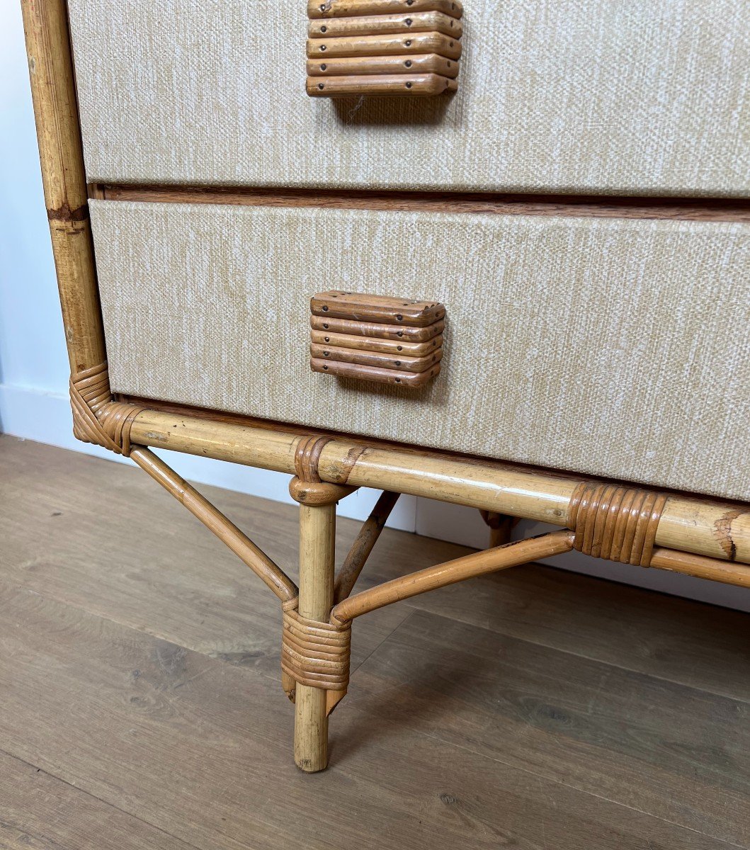 Chest Of Drawers Made Of Bamboo, Rattan, Wood And Raffia By Audoux & Minet-photo-5