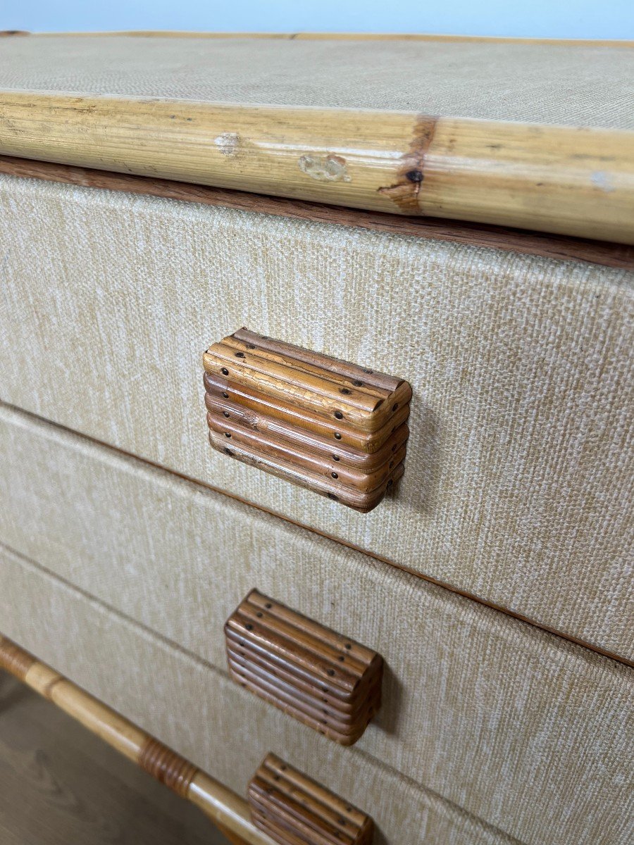 Chest Of Drawers Made Of Bamboo, Rattan, Wood And Raffia By Audoux & Minet-photo-6