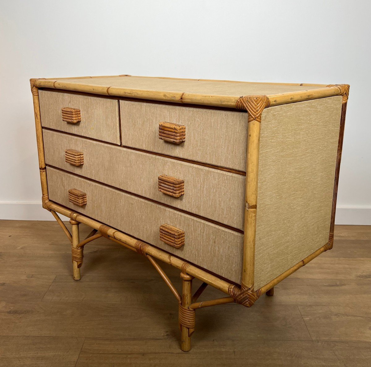 Chest Of Drawers Made Of Bamboo, Rattan, Wood And Raffia By Audoux & Minet-photo-7