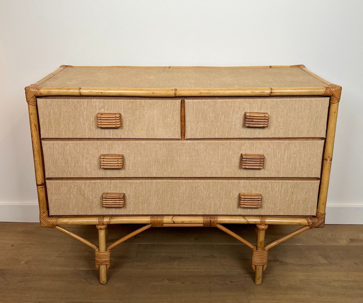 Chest Of Drawers Made Of Bamboo, Rattan, Wood And Raffia By Audoux & Minet-photo-8