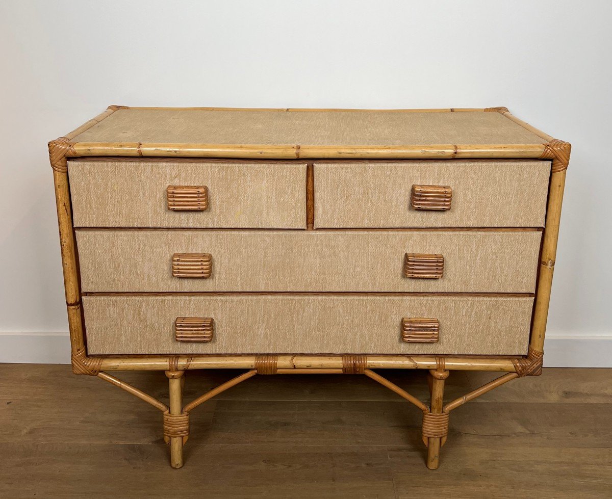 Chest Of Drawers Made Of Bamboo, Rattan, Wood And Raffia By Audoux & Minet