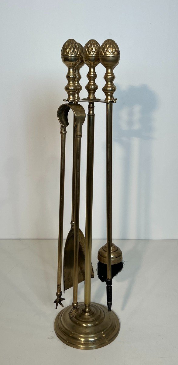 Neoclassical Style Brass Pineapple Fireplace Tools In The Style Of Maison Baguès. -photo-3