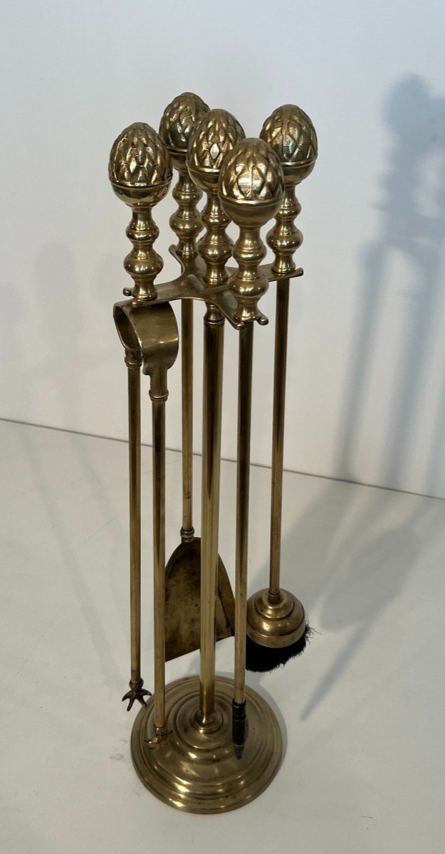 Neoclassical Style Brass Pineapple Fireplace Tools In The Style Of Maison Baguès. -photo-4