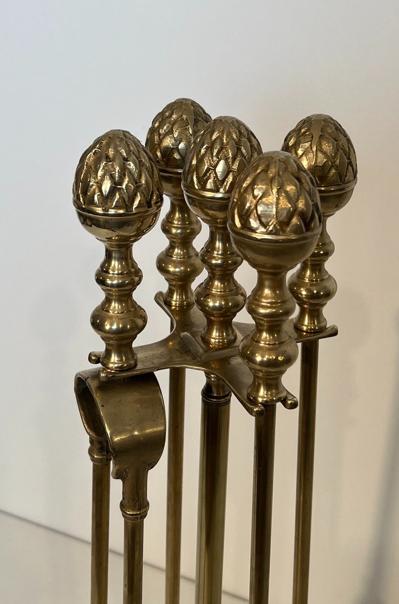 Neoclassical Style Brass Pineapple Fireplace Tools In The Style Of Maison Baguès. -photo-1