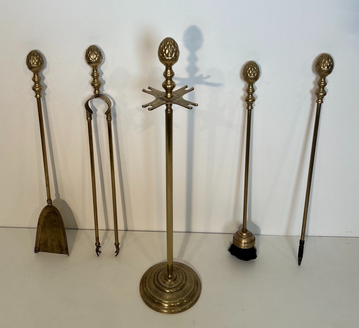 Neoclassical Style Brass Pineapple Fireplace Tools In The Style Of Maison Baguès. -photo-3