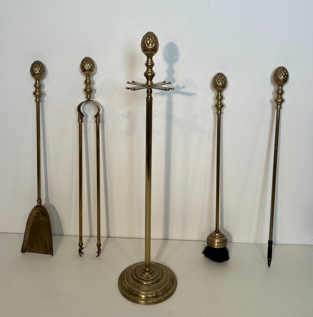 Neoclassical Style Brass Pineapple Fireplace Tools In The Style Of Maison Baguès. -photo-4