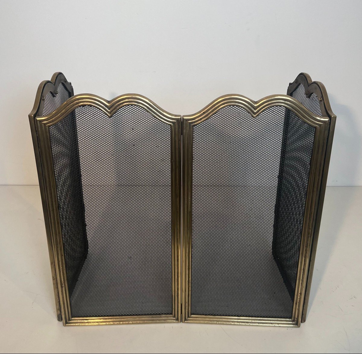 Neoclassical Style Brass And Grilling 4 Panels Fireplace Screen. French Work. Circa 1970-photo-4