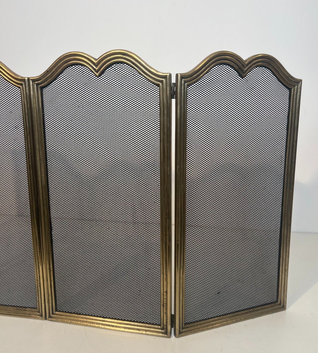 Neoclassical Style Brass And Grilling 4 Panels Fireplace Screen. French Work. Circa 1970-photo-4