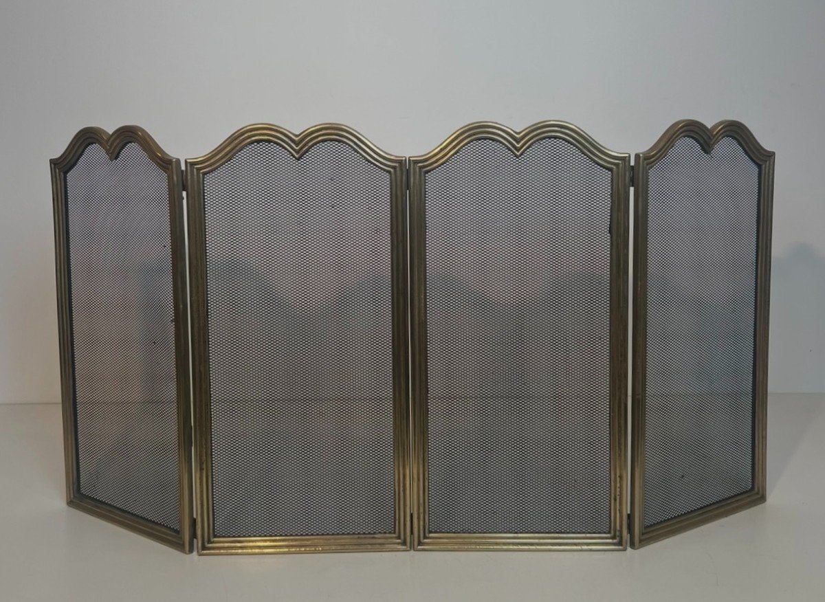 Neoclassical Style Brass And Grilling 4 Panels Fireplace Screen. French Work. Circa 1970-photo-8