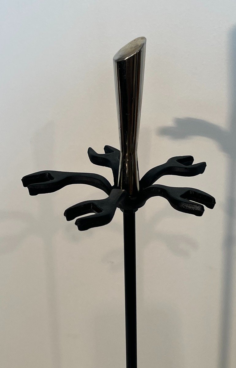 Nécessaire De Feu Design En Métal Laqué Noir Et Chrome. Travail Français. Vers 1970-photo-2