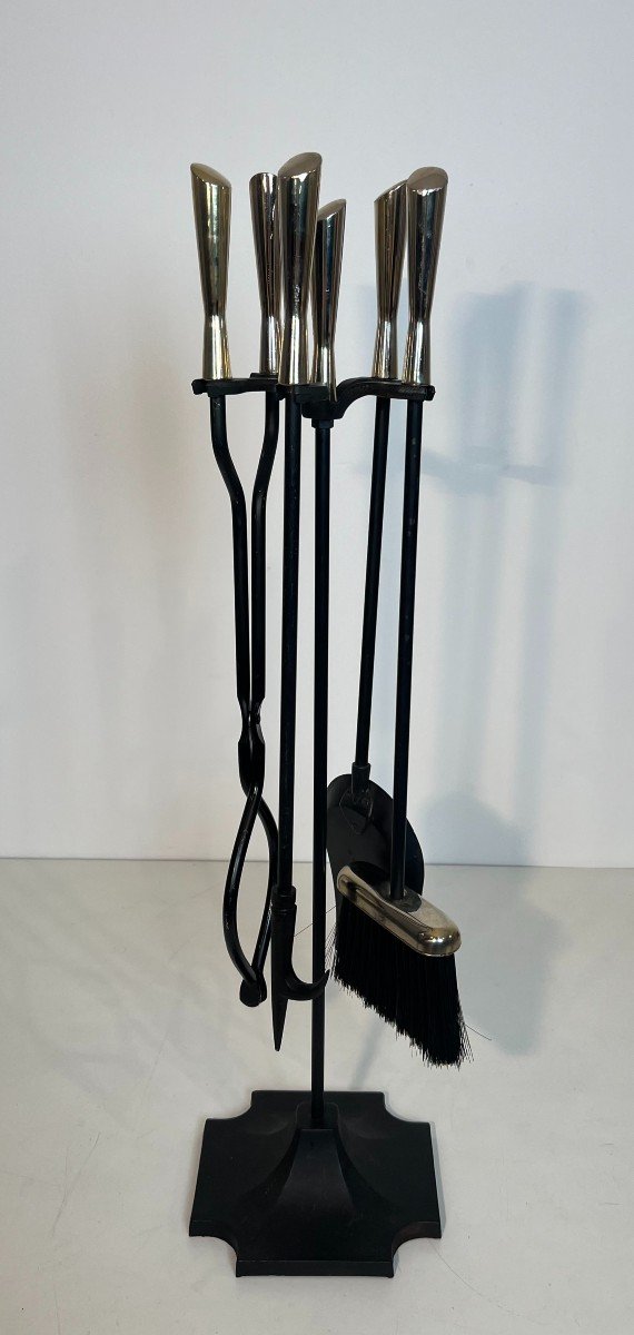 Nécessaire De Feu Design En Métal Laqué Noir Et Chrome. Travail Français. Vers 1970