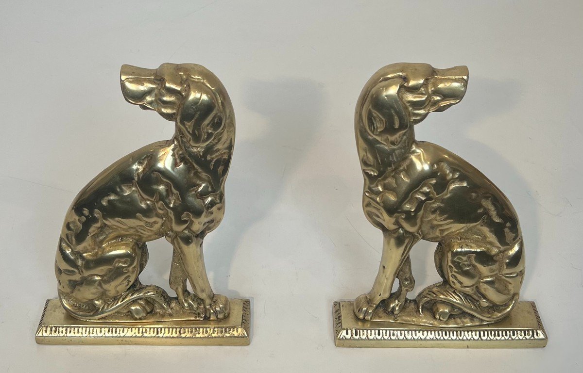 Pair Of Bronze Andirons Representing Dogs. French Work. Circa 1900-photo-3