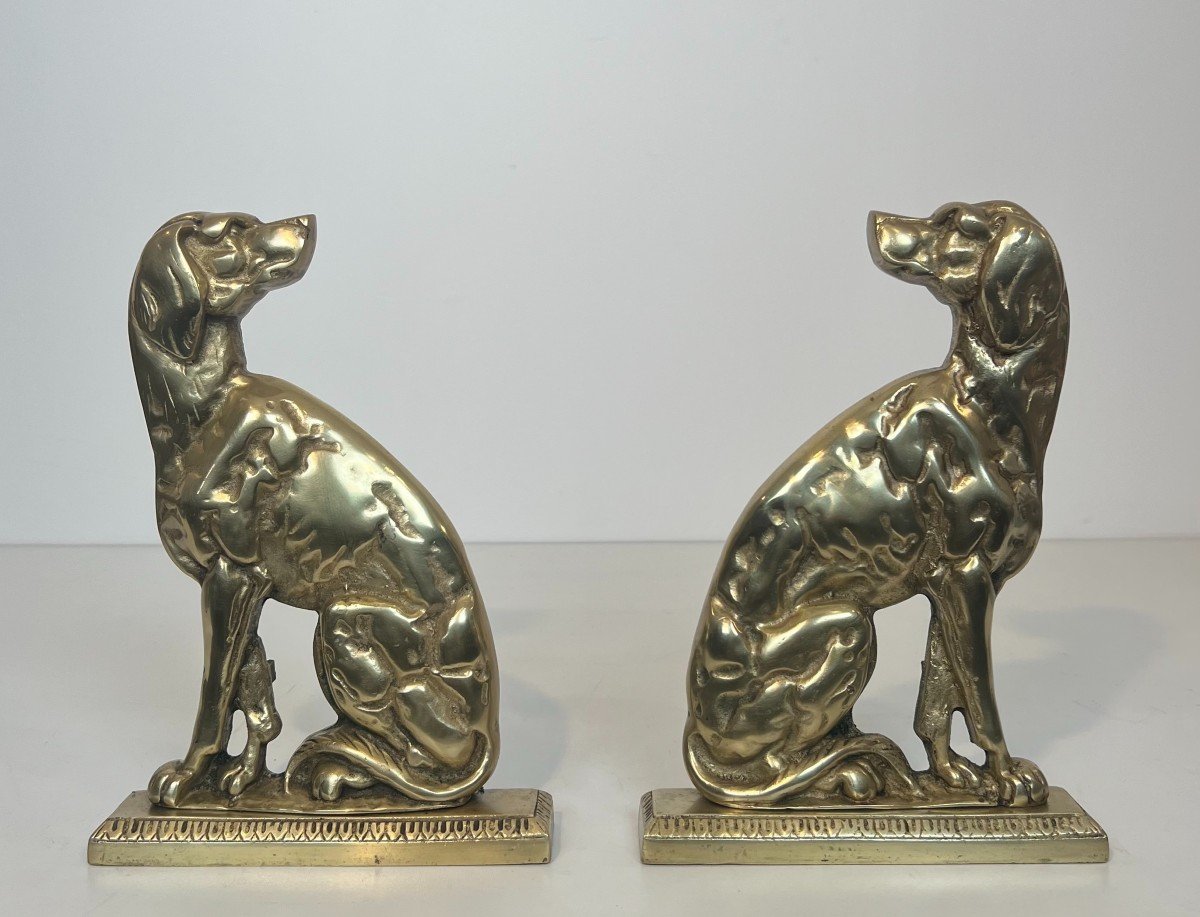 Pair Of Bronze Andirons Representing Dogs. French Work. Circa 1900