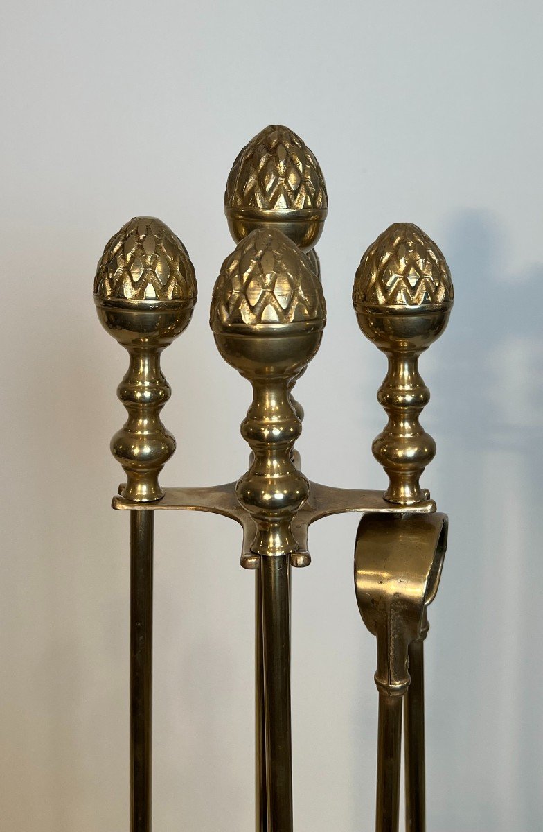 Tall Neoclassical Style Brass Pineapple Fireplace Tools In The Style Of Maison Baguès-photo-4