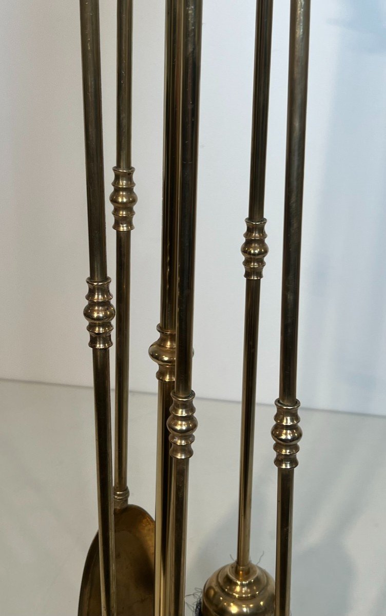 Tall Neoclassical Style Brass Pineapple Fireplace Tools In The Style Of Maison Baguès-photo-1