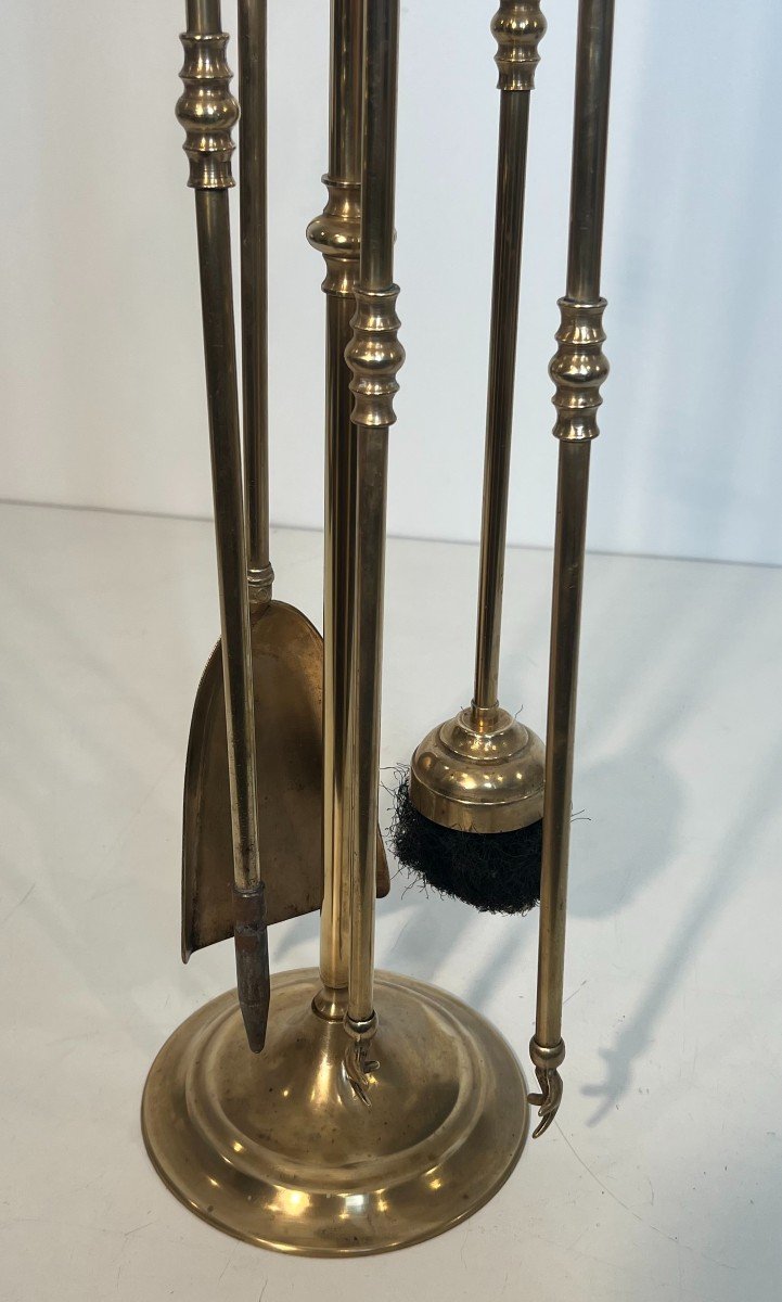 Tall Neoclassical Style Brass Pineapple Fireplace Tools In The Style Of Maison Baguès-photo-2