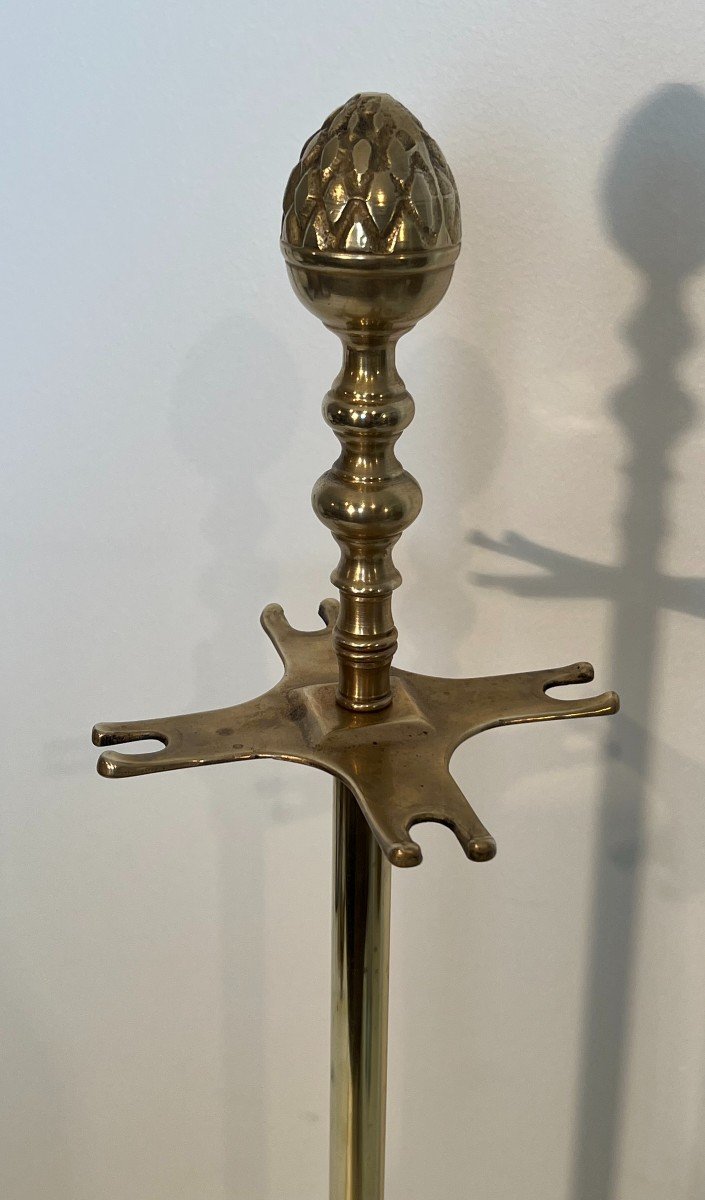 Tall Neoclassical Style Brass Pineapple Fireplace Tools In The Style Of Maison Baguès-photo-4