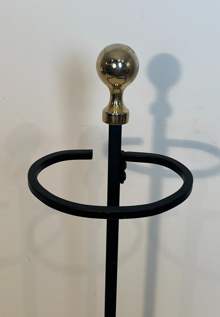 Black Lacquered And Brass Design Fireplace Tools On Stand. French Work. Circa 1970-photo-3