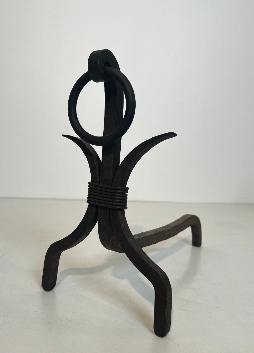 Pair Of Modernist Wrought Iron Andirons. French Work In The Style Of Jean Royère. Circa 1940-photo-2