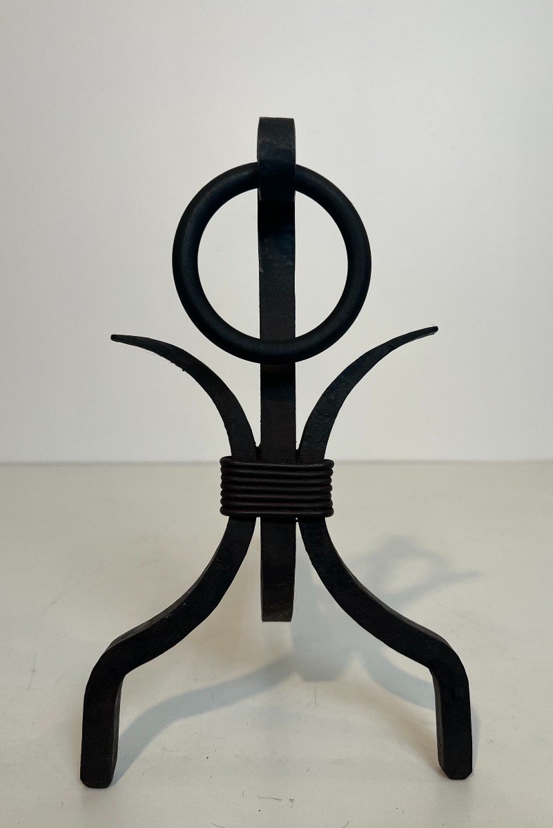 Pair Of Modernist Wrought Iron Andirons. French Work In The Style Of Jean Royère. Circa 1940-photo-3