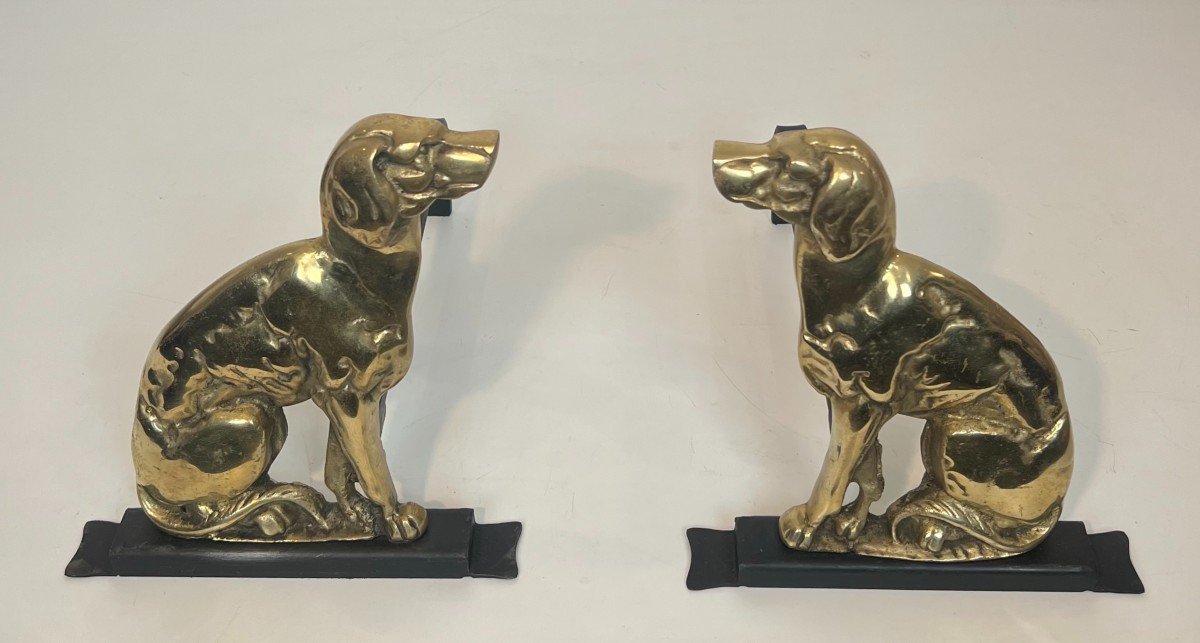 Pair Of Chiseled Bronze Andirons Representing Dogs From Art Deco Period-photo-4