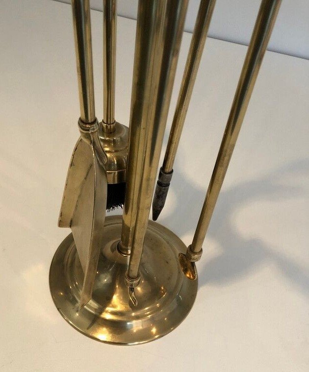 Brass Duck Heads Fireplace Tools On Stand. French Work In The Style Of Maison Jansen-photo-4