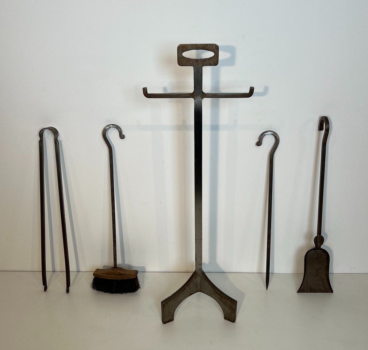 Modernist Steel Fireplace Tools On Stand. French Work. Circa 1970-photo-2