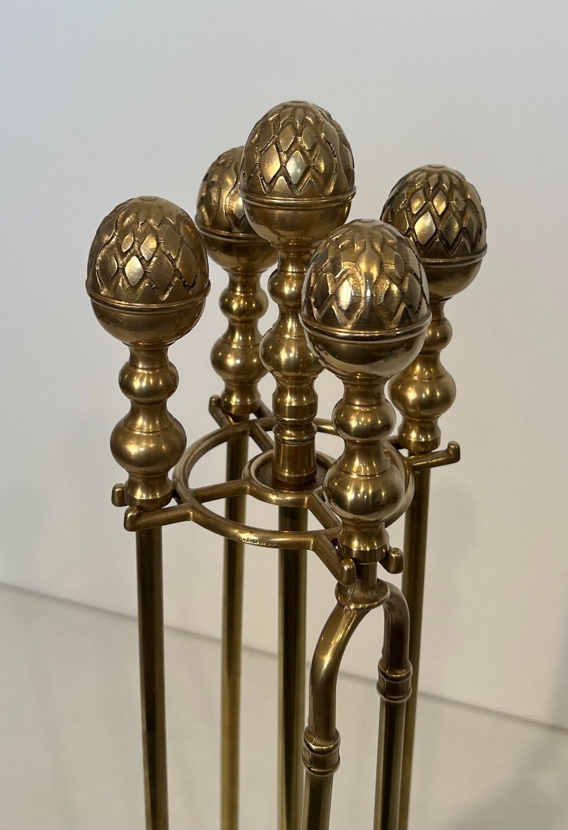 Pair Of Modernist Cast Iron And Wrought Iron Andirons. French Work By Raymond Subes. Circa 1940-photo-3