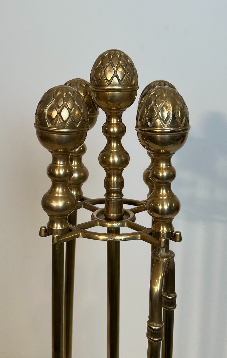 Pair Of Modernist Cast Iron And Wrought Iron Andirons. French Work By Raymond Subes. Circa 1940-photo-4