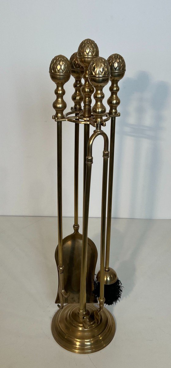 Pair Of Modernist Cast Iron And Wrought Iron Andirons. French Work By Raymond Subes. Circa 1940