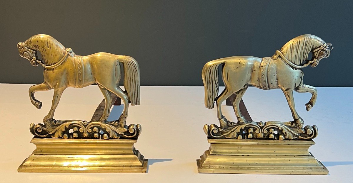 Paire De Chenets Aux Chevaux En Bronze. Travail Français. Vers 1900-photo-2