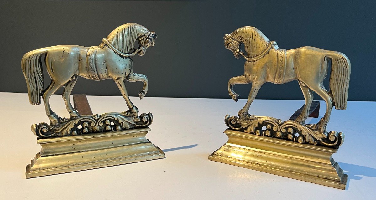 Paire De Chenets Aux Chevaux En Bronze. Travail Français. Vers 1900-photo-4