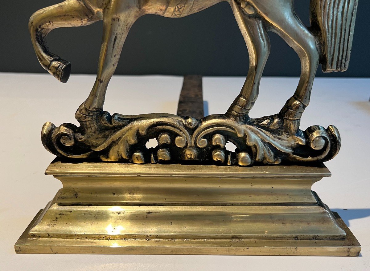 Paire De Chenets Aux Chevaux En Bronze. Travail Français. Vers 1900-photo-7