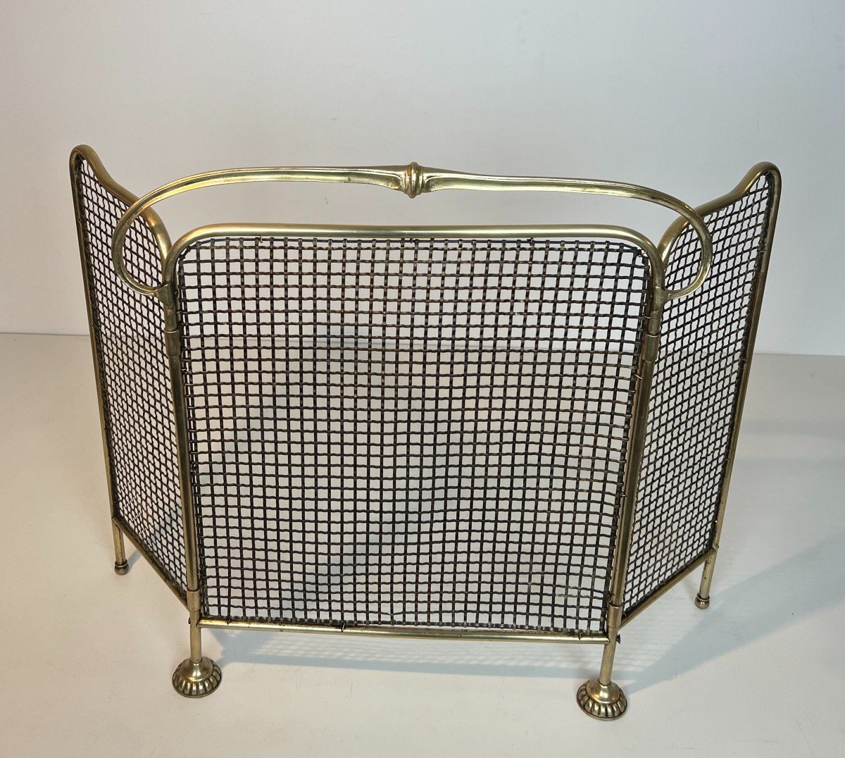 Brass And Grilling Fireplace Screen. French Work From Art Nouveau Period. Circa 1900-photo-2