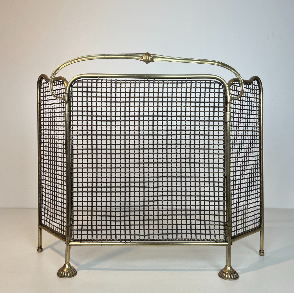 Brass And Grilling Fireplace Screen. French Work From Art Nouveau Period. Circa 1900-photo-3