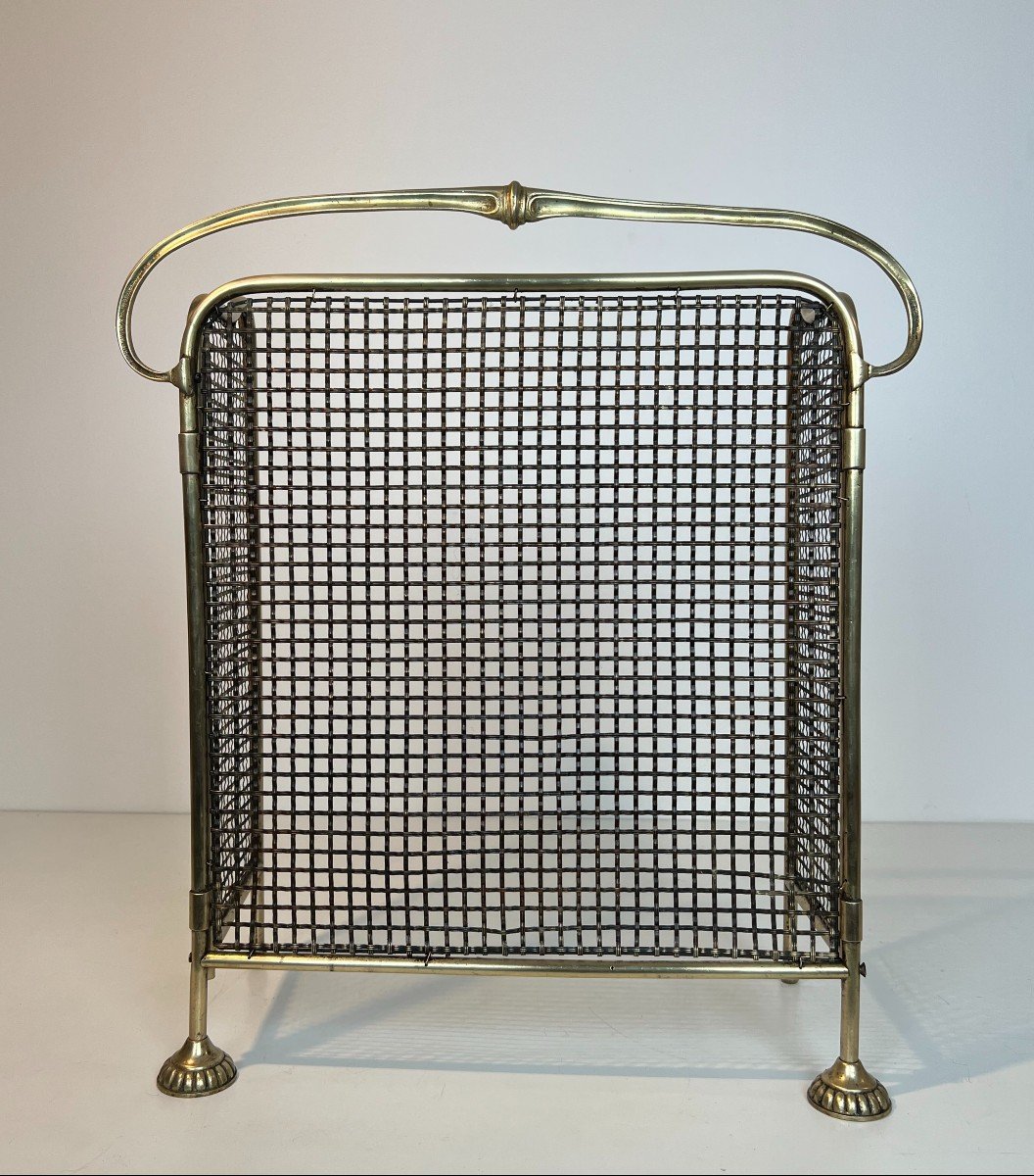 Brass And Grilling Fireplace Screen. French Work From Art Nouveau Period. Circa 1900-photo-4