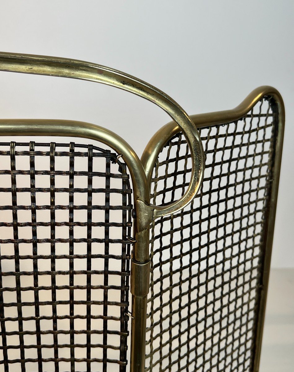 Brass And Grilling Fireplace Screen. French Work From Art Nouveau Period. Circa 1900-photo-5