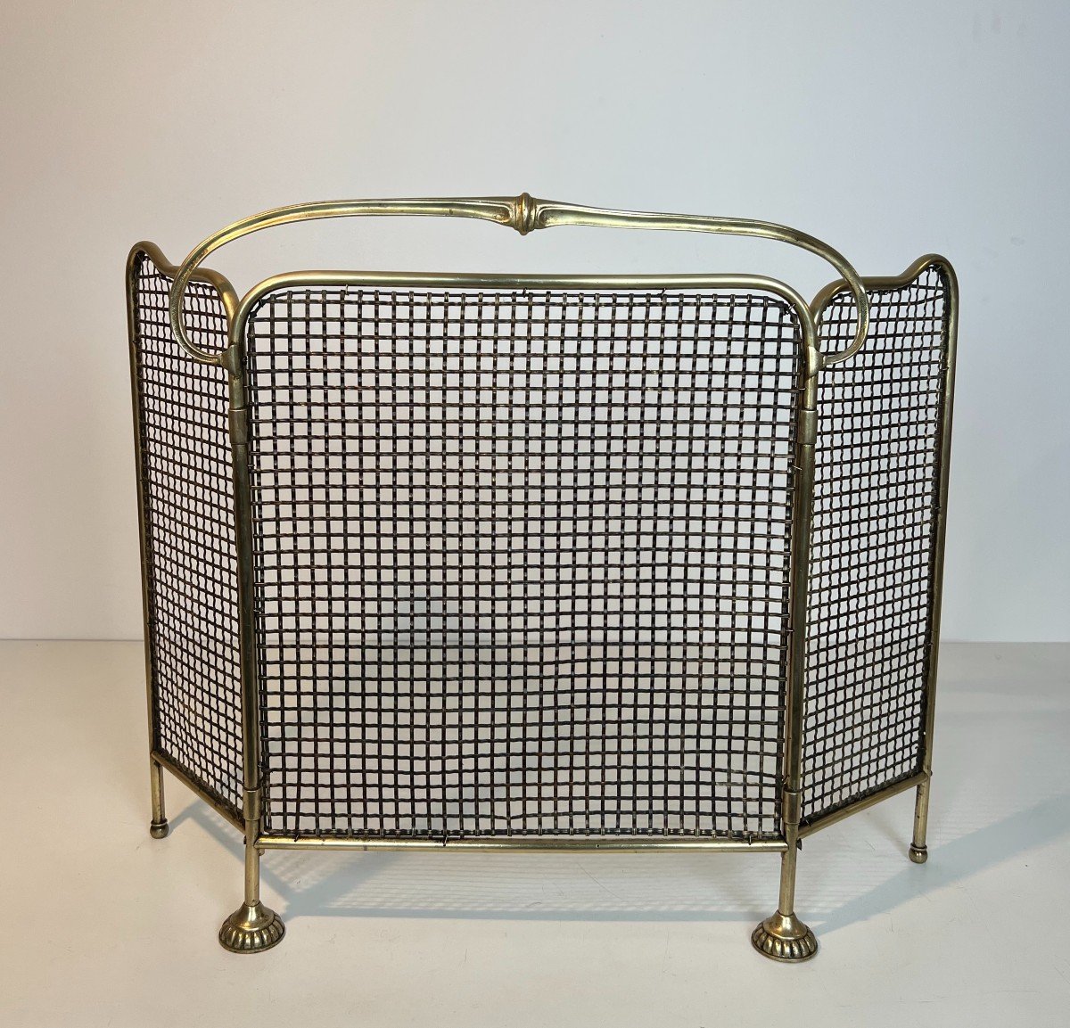 Brass And Grilling Fireplace Screen. French Work From Art Nouveau Period. Circa 1900-photo-7