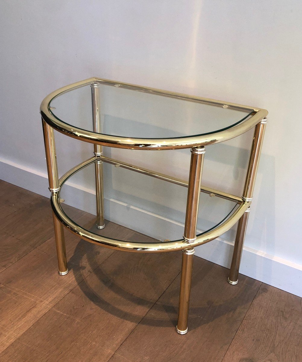 Pair Of Rounded Brass And Silvered Side Tables. French Work. Circa 1970-photo-2