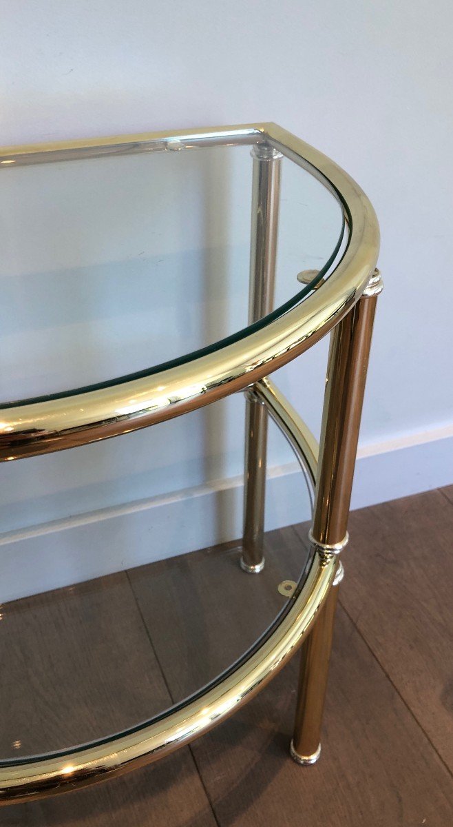 Pair Of Rounded Brass And Silvered Side Tables. French Work. Circa 1970-photo-3