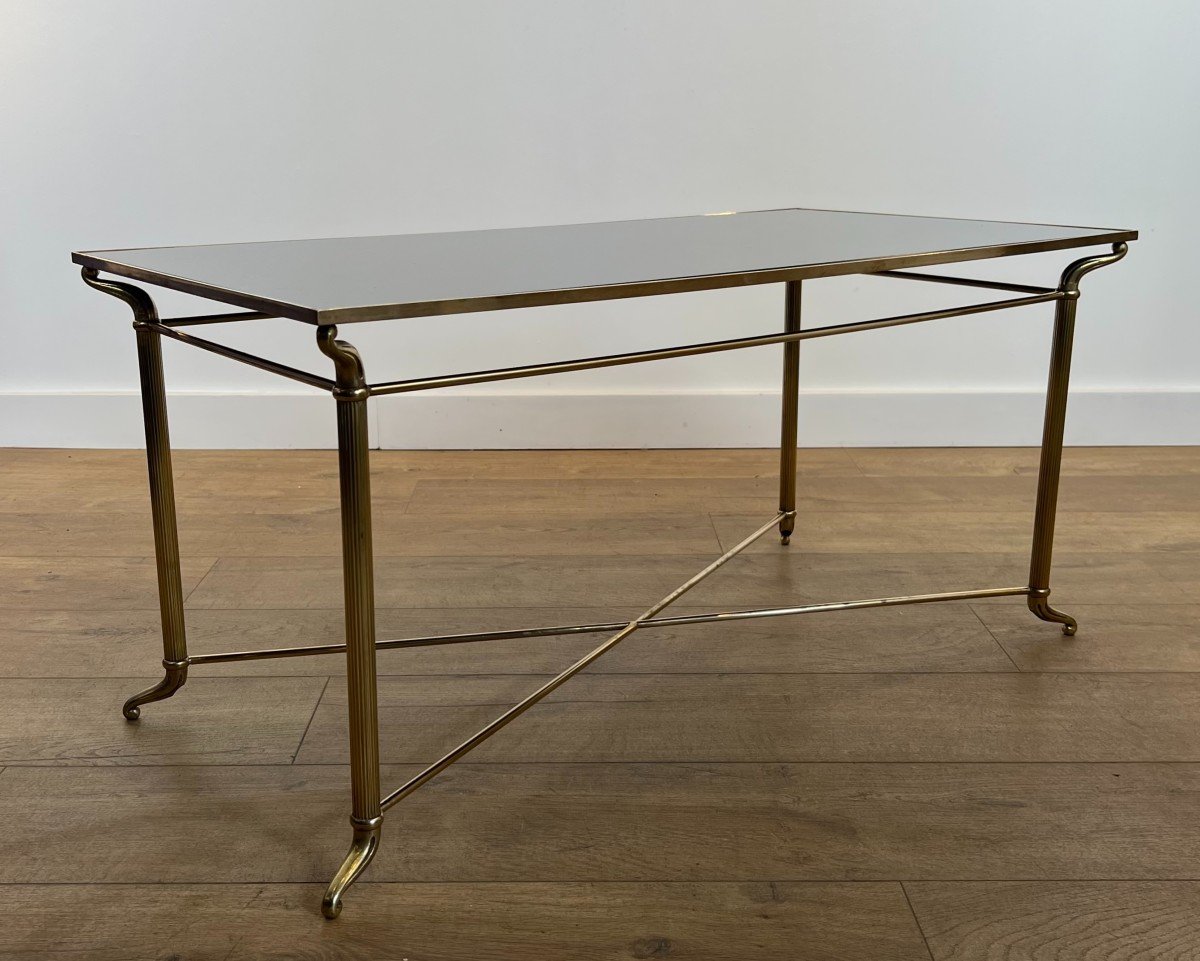 Rectangular Brass Coffee Table With Black Lacquered Glass Top. French Work In The Style Of Mais-photo-1