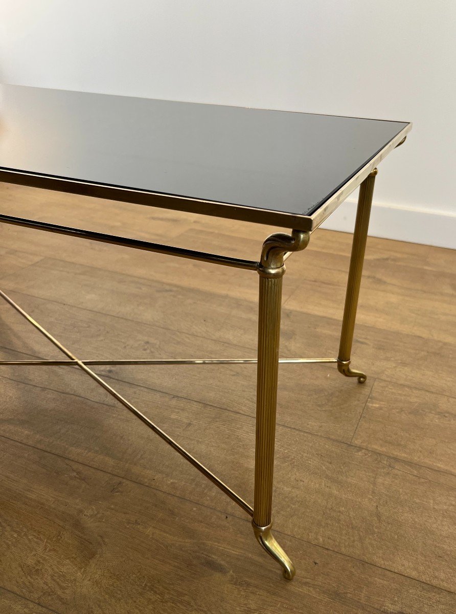 Rectangular Brass Coffee Table With Black Lacquered Glass Top. French Work In The Style Of Mais-photo-4