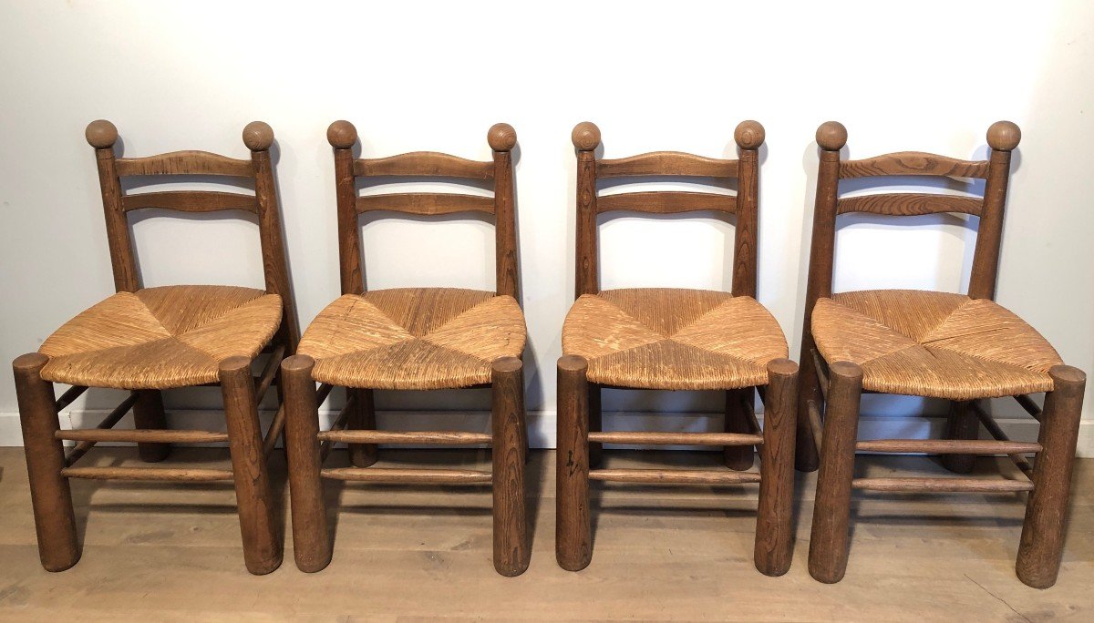 Set Of 4 Brutalist Chairs By French Designer Charles Dudouyt. Circa 1950-photo-2