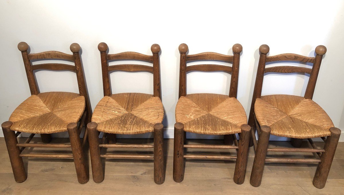 Set Of 4 Brutalist Chairs By French Designer Charles Dudouyt. Circa 1950