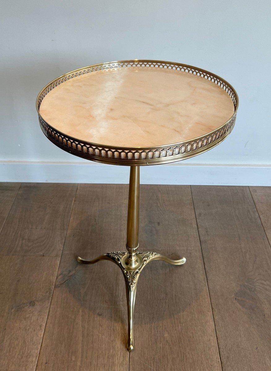 Neoclassical Style Brass Gueridon With Marble Top. French Work Attributed To Maison Jansen. -photo-3